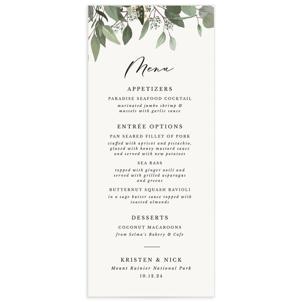 Painted Eucalyptus Menus front in Pure White