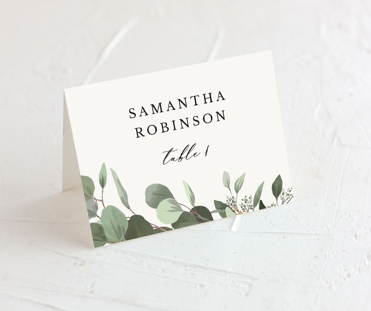 Painted Eucalyptus Place Cards front in Pure White