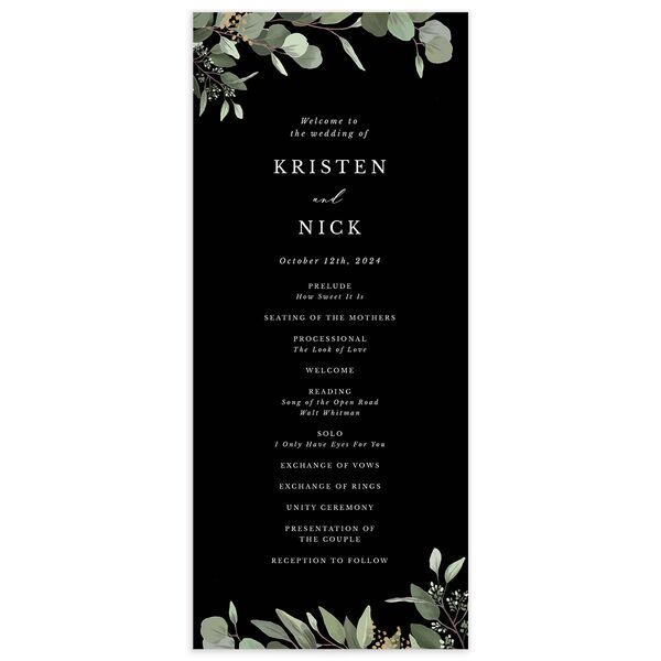 Painted Eucalyptus Wedding Programs front in Midnight