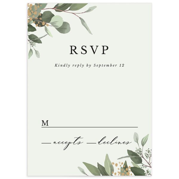 Painted Eucalyptus Wedding Response Cards front in Midnight