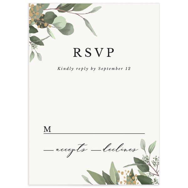 Painted Eucalyptus Wedding Response Cards front in Pure White