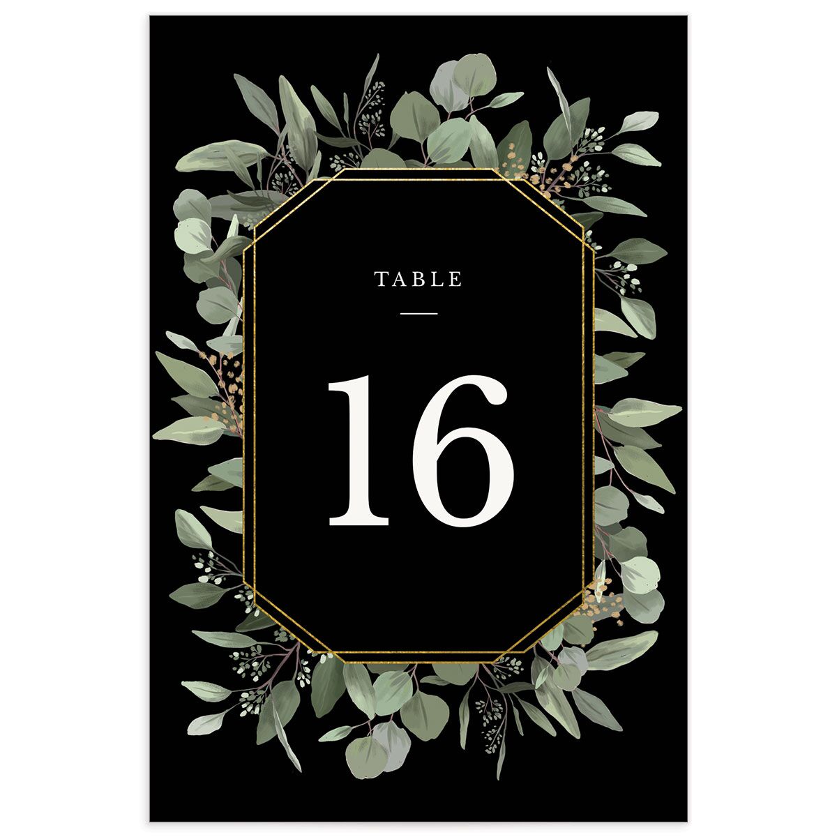 Painted Eucalyptus Table Numbers front in Black