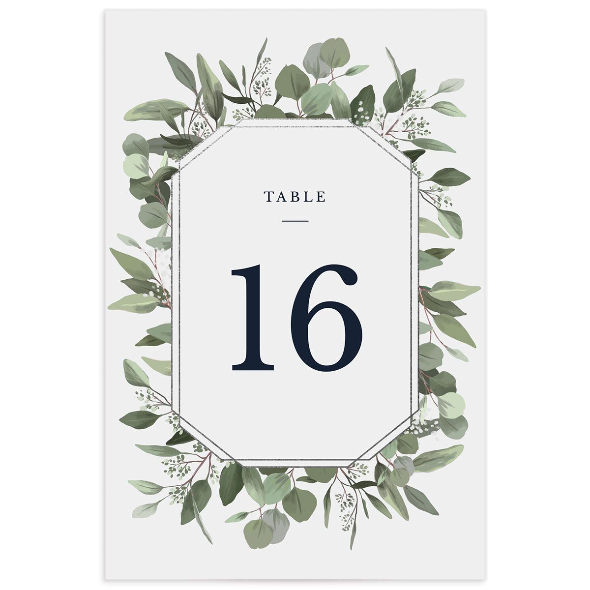 Painted Eucalyptus Table Numbers front in Silver