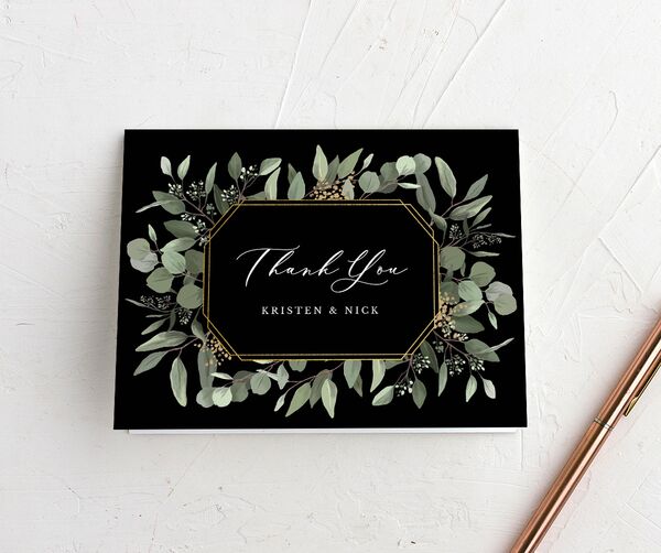 Painted Eucalyptus Thank You Cards front in Black