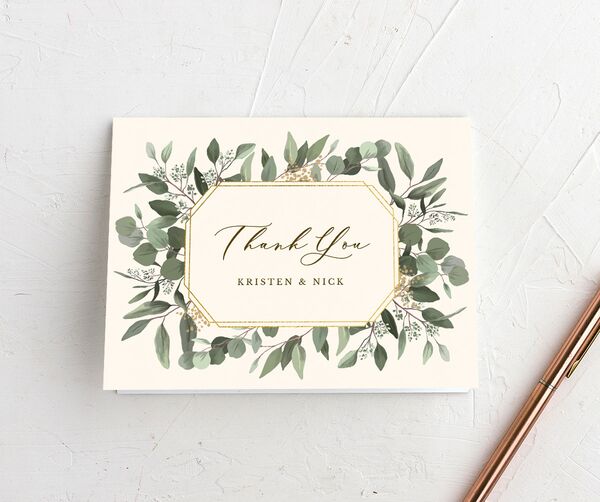 Painted Eucalyptus Thank You Cards front in Gold
