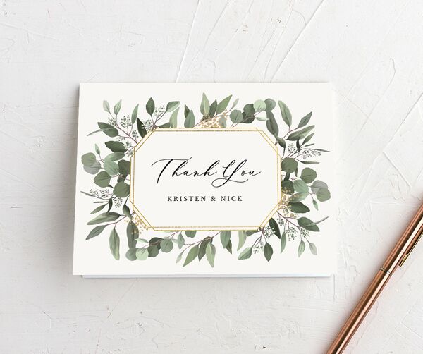 Painted Eucalyptus Thank You Cards front in Pure White
