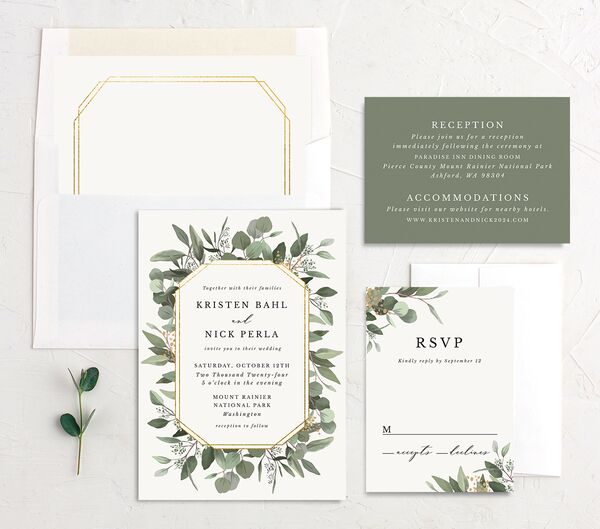 Painted Eucalyptus Wedding Invitations suite in Pure White