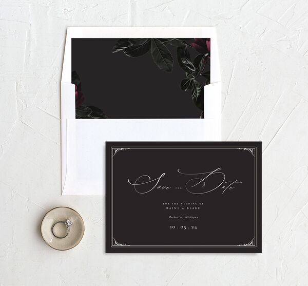 Gothic Dusk Save The Date Cards envelope-and-liner in Midnight