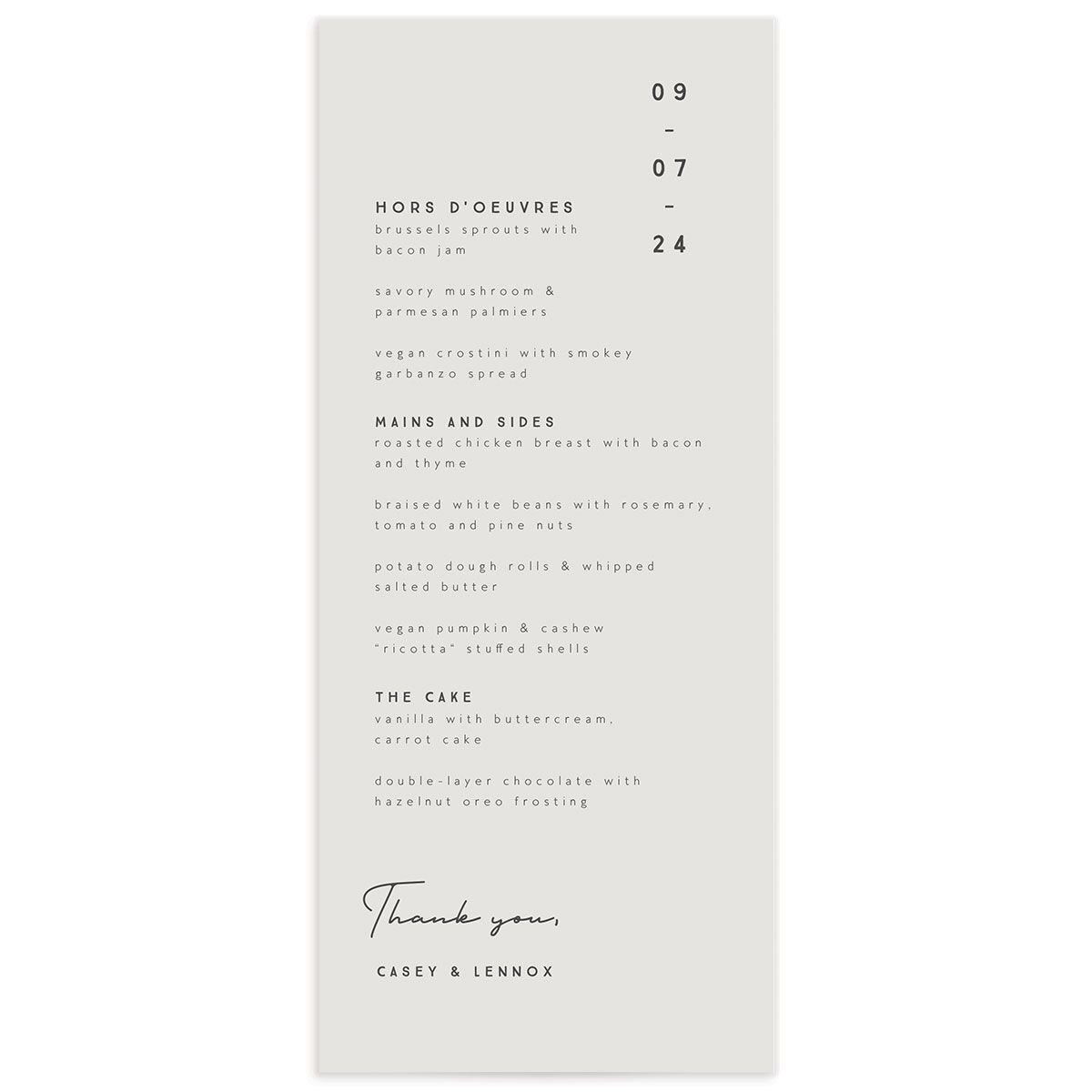 Minimalist Photography Menus front in Silver