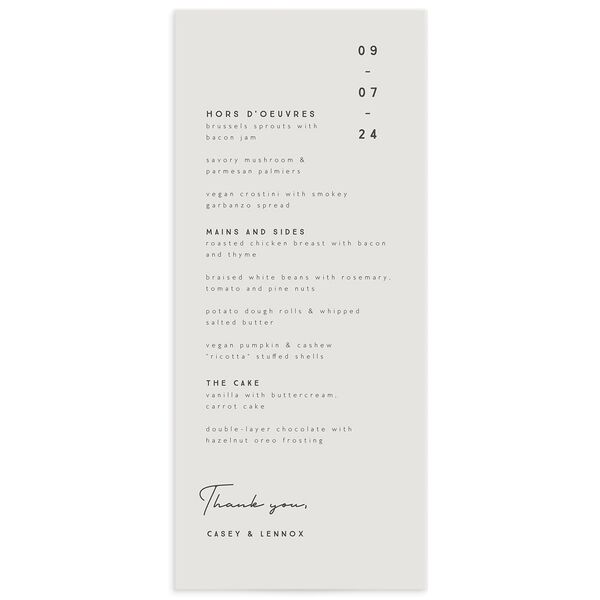 Minimalist Photography Menus front in Silver
