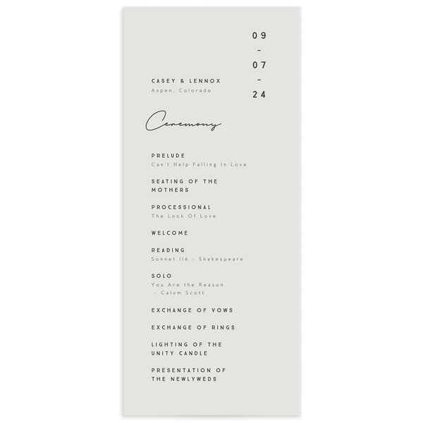 Minimalist Photography Wedding Programs front in Silver