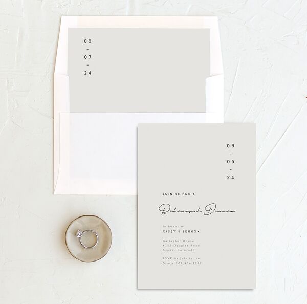 Minimalist Photography Rehearsal Dinner Invitations envelope-and-liner in Silver