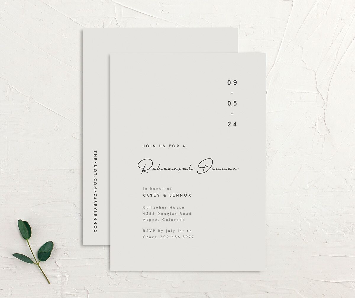 Minimalist Photography Rehearsal Dinner Invitations front-and-back in Silver