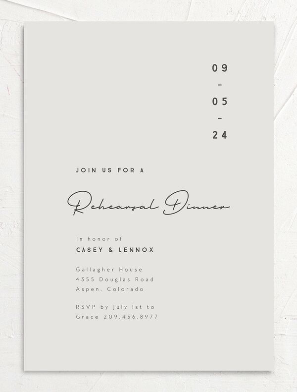Minimalist Photography Rehearsal Dinner Invitations front in Silver
