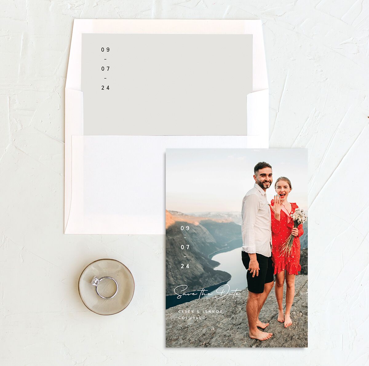 Minimalist Photography Save The Date Cards envelope-and-liner in Silver