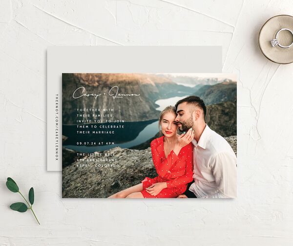 Minimalist Photography Wedding Invitations front-and-back in Silver