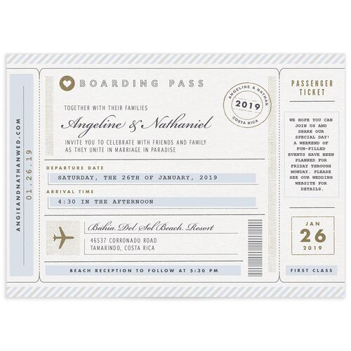 Vintage Boarding Pass Wedding Invitations - Slate