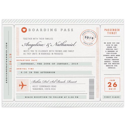 Classic Boarding Pass Wedding Invitations - Green