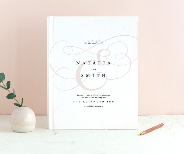 Ornate Ampersand Wedding Guest Book front in Daisy