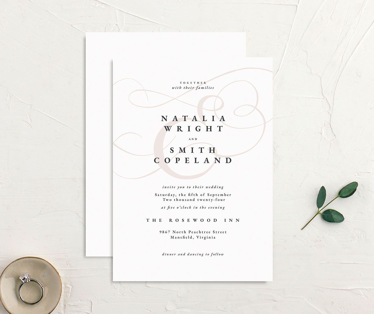 Ornate Ampersand Wedding Invitations front-and-back in Daisy