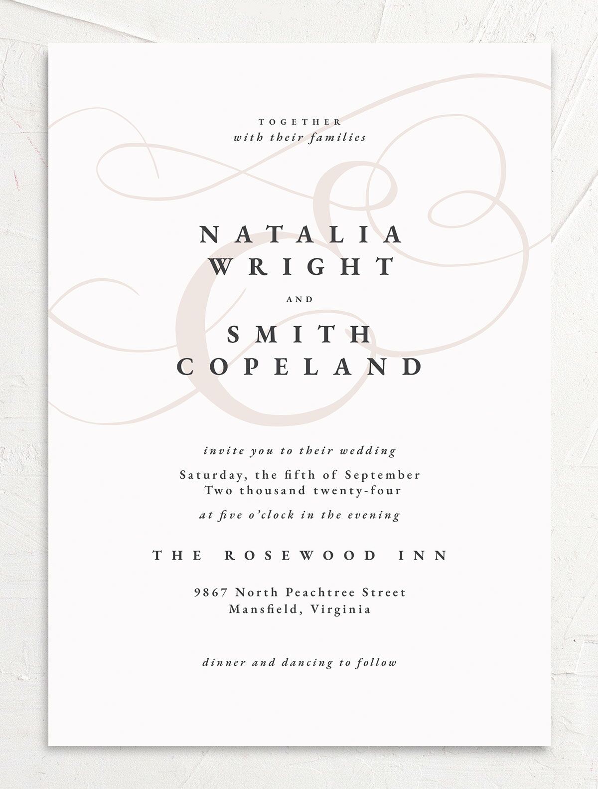 Ornate Ampersand Wedding Invitations front in Daisy