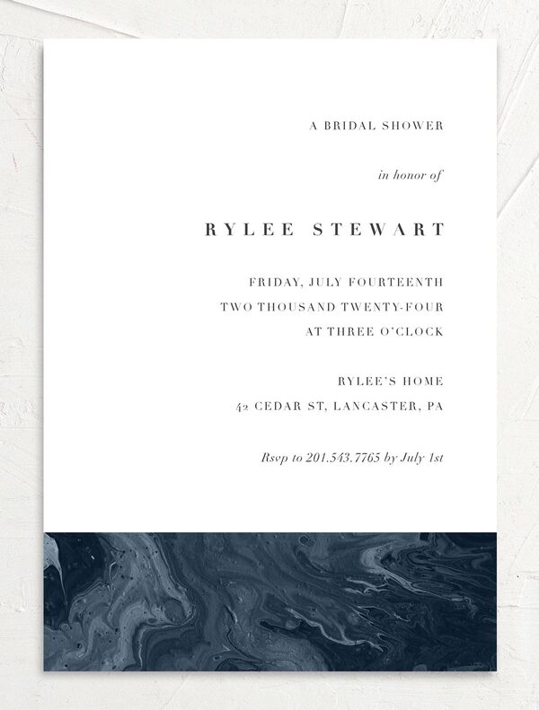 Marbled Canvas Bridal Shower Invitations front in French Blue