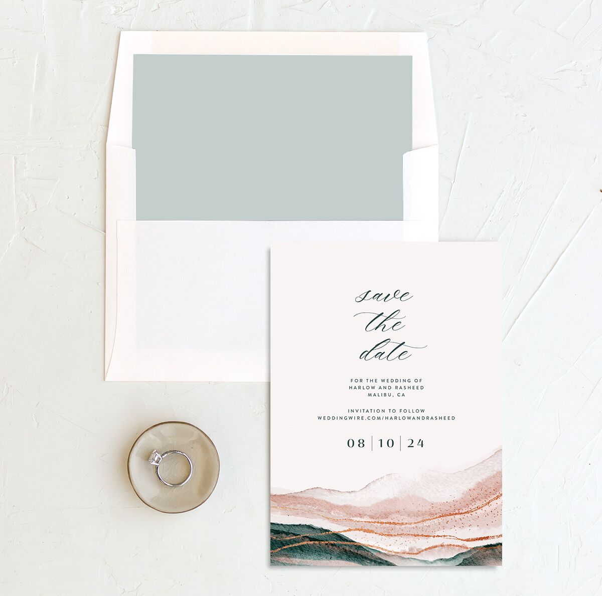Coastal Canvas Save the Date Cards envelope-and-liner in Blue