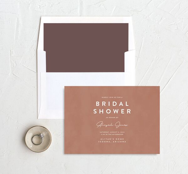 Minimal Mountains Bridal Shower Invitations envelope-and-liner in Ruby
