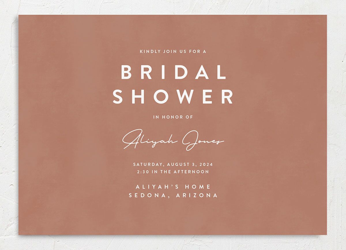 Minimal Mountains Bridal Shower Invitations front in Ruby