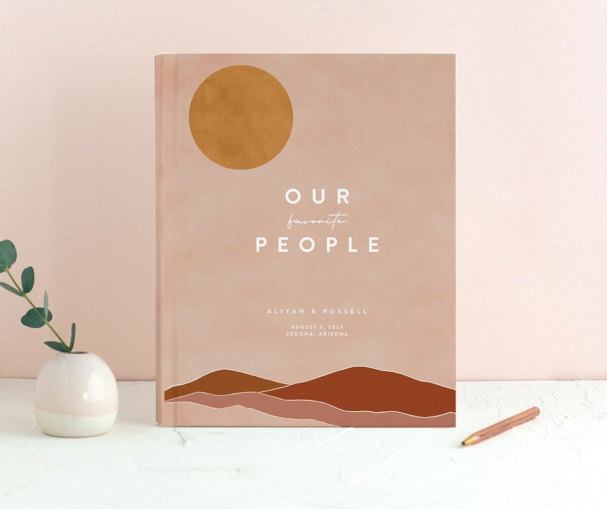 Minimal Mountains Wedding Guest Book front in Ruby