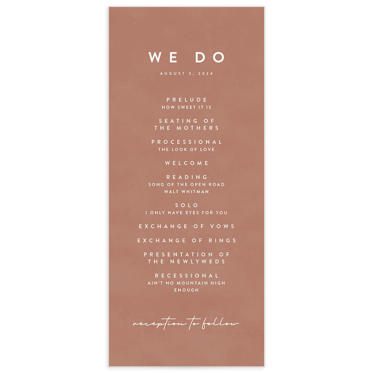 Minimal Mountains Wedding Programs front in Ruby
