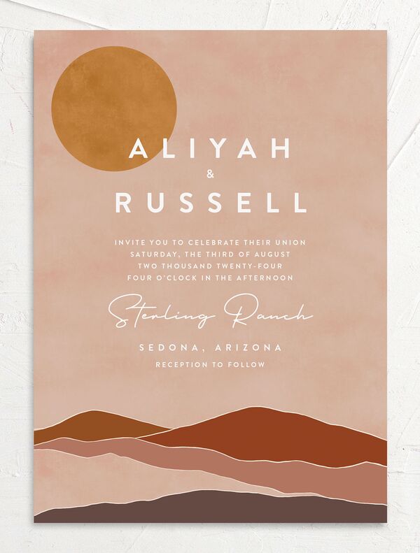 Minimal Mountains Wedding Invitations front in Ruby
