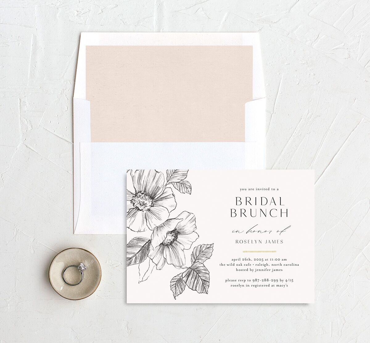 Charcoal Florals Bridal Shower Invitations envelope-and-liner in Silver