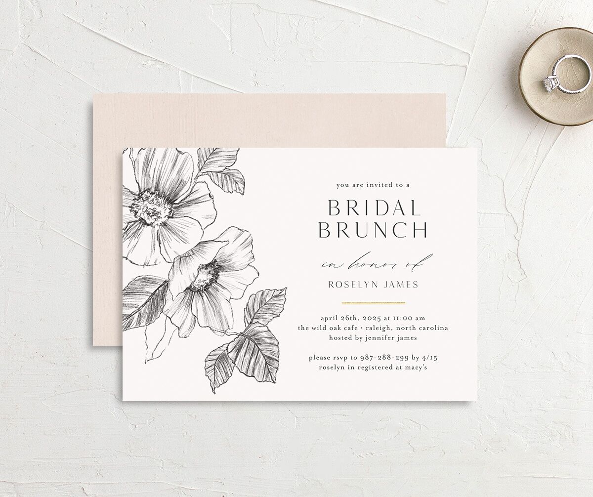Charcoal Florals Bridal Shower Invitations front-and-back in Silver