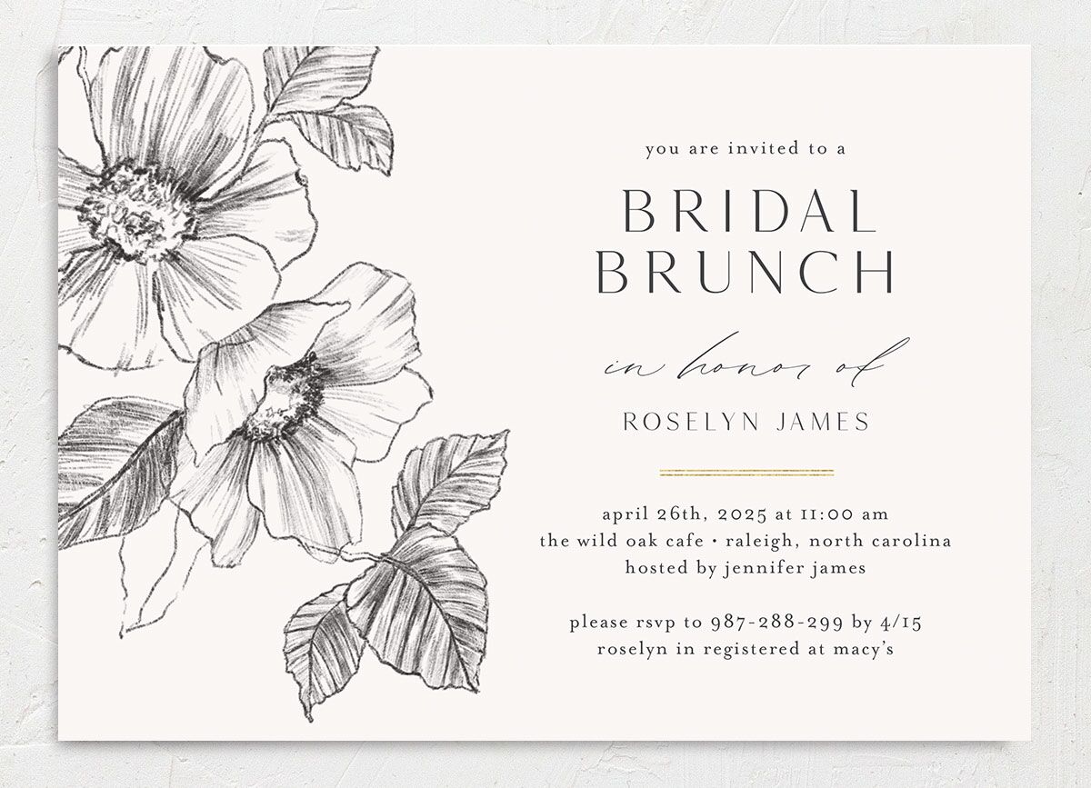 Charcoal Florals Bridal Shower Invitations front in Silver