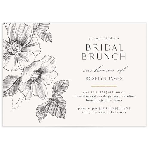 Charcoal Florals Bridal Shower Invitations - Silver