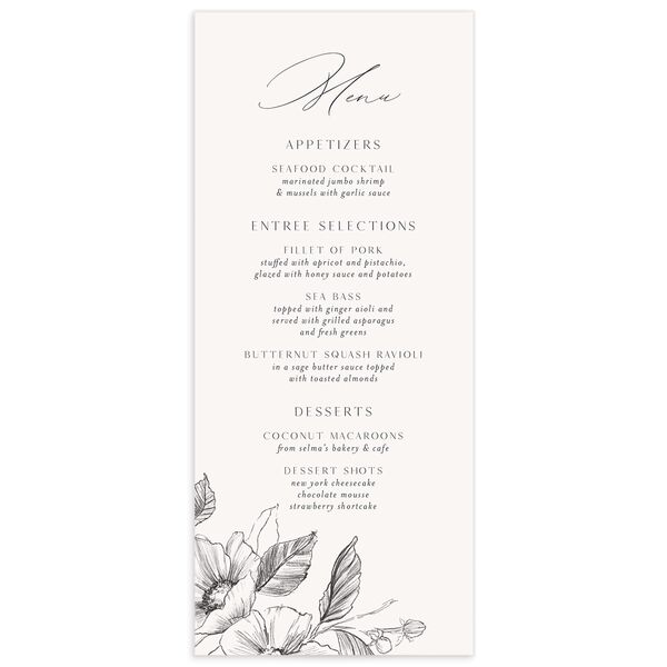 Charcoal Florals Menus front in Silver