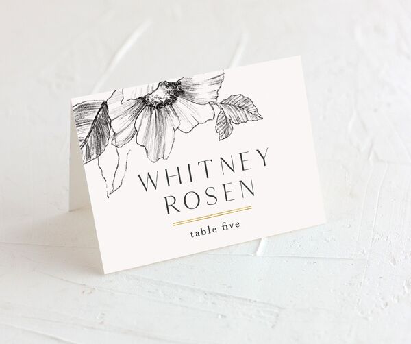 Charcoal Florals Place Cards front in Silver