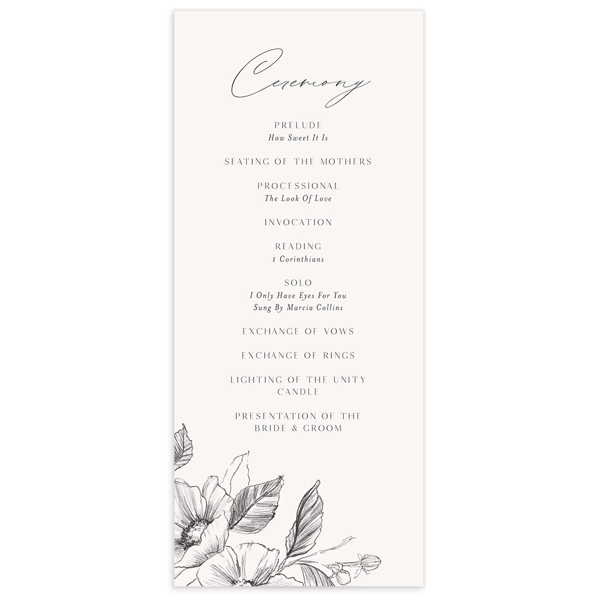 Charcoal Florals Wedding Programs front in Silver