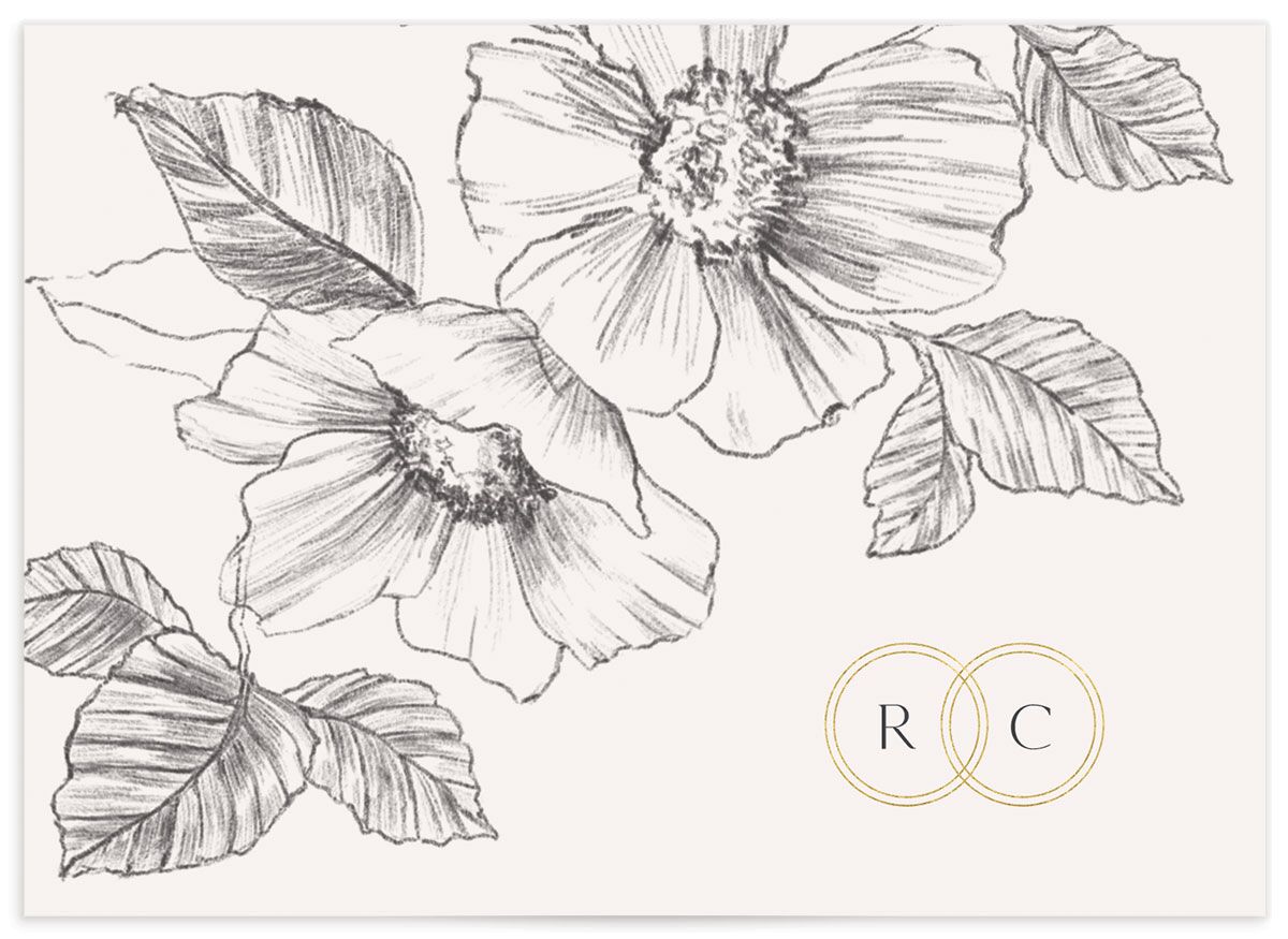 Charcoal Florals Wedding Response Cards back in Silver
