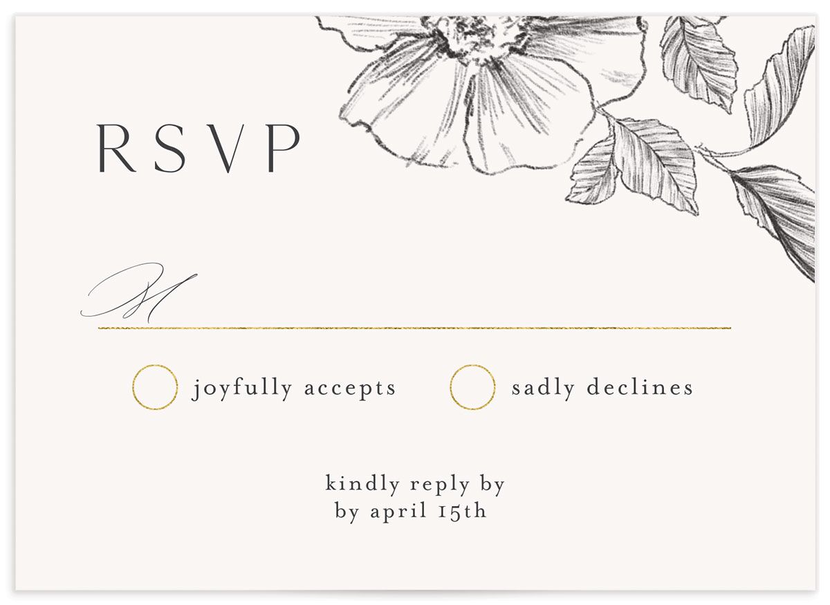 Charcoal Florals Wedding Response Cards front in Silver