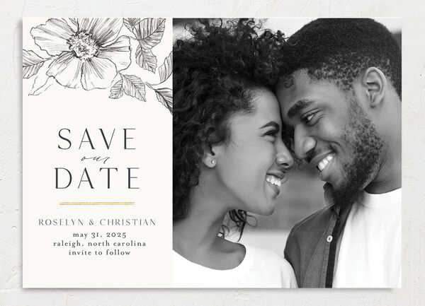 Charcoal Florals Save the Date Cards front in Silver