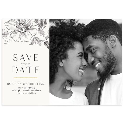 Charcoal Florals Save the Date Cards - Silver