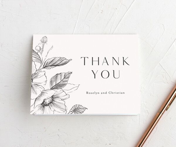 Charcoal Florals Thank You Cards front in Silver