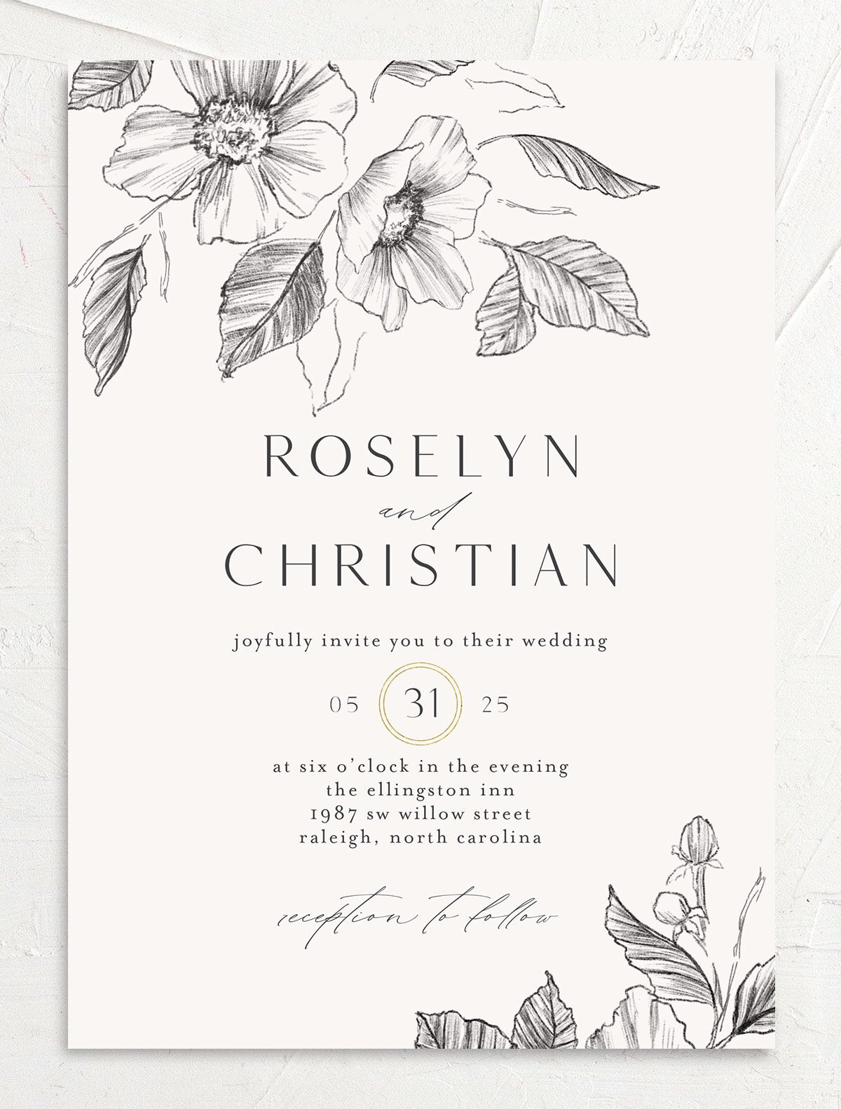 Charcoal Florals Wedding Invitations front in Silver