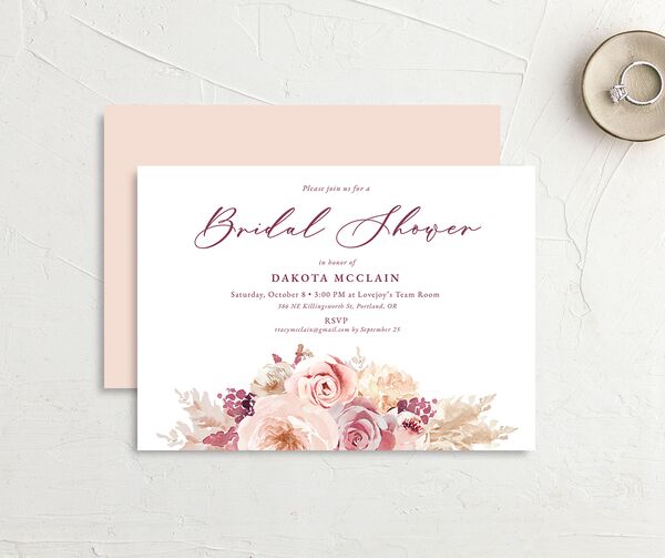 Watercolor Roses Bridal Shower Invitations front-and-back in Rose Pink