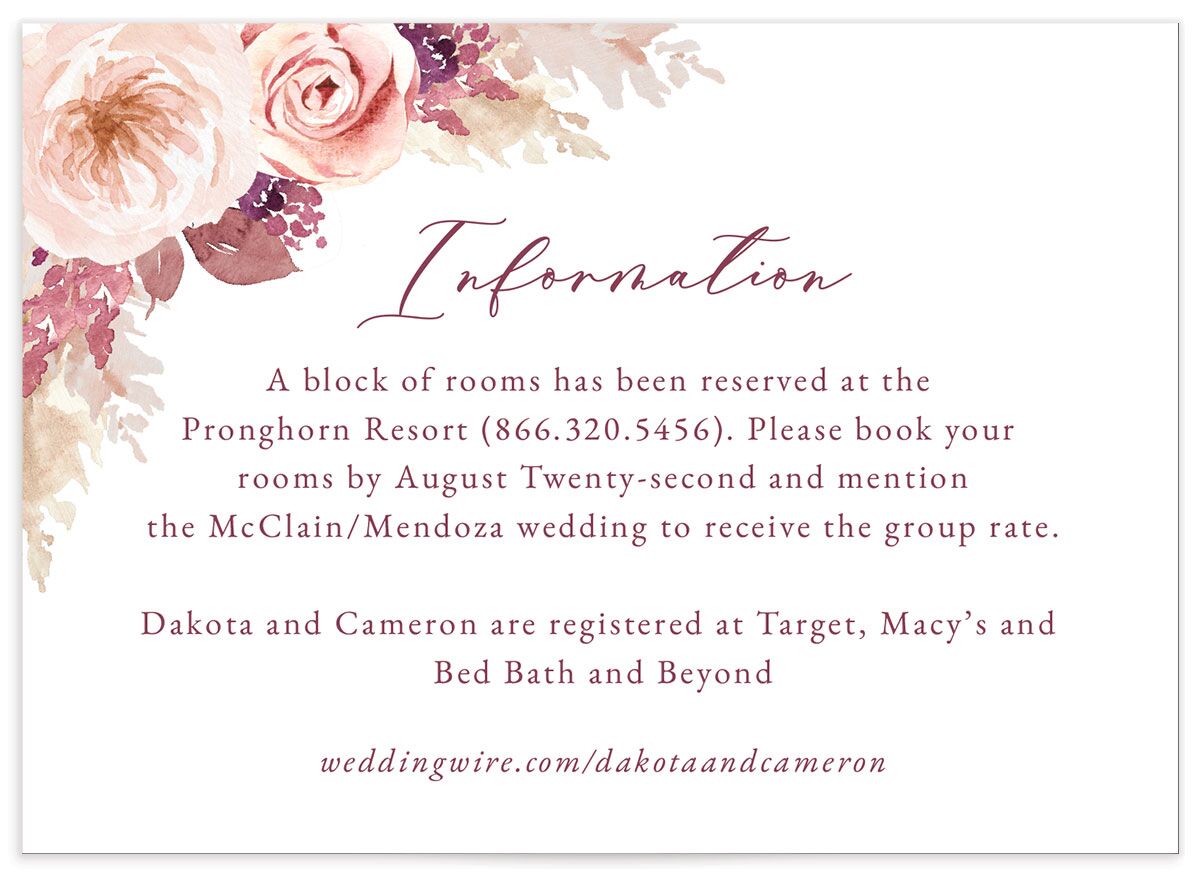 Watercolor Roses Wedding Enclosure Cards front in Rose Pink