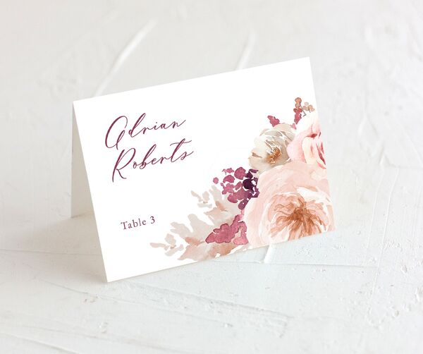 Watercolor Roses Place Cards front in Rose Pink