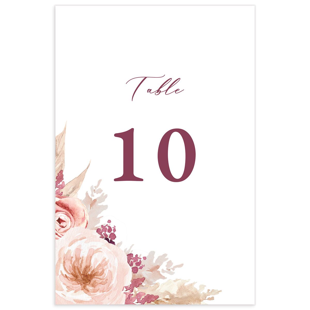 Watercolor Roses Table Numbers front in Rose Pink