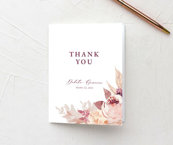 Watercolor Roses Thank You Cards front in Rose Pink